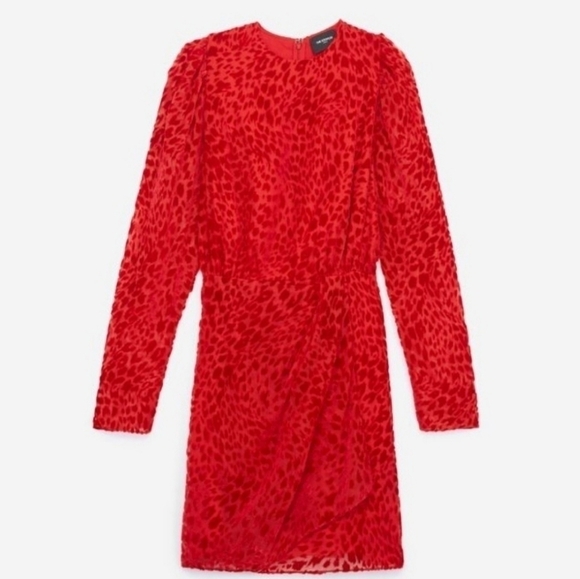 The Kooples Artichoke Burnout Velvet Leopard Red Mini Dress New Size Small - Picture 8 of 17